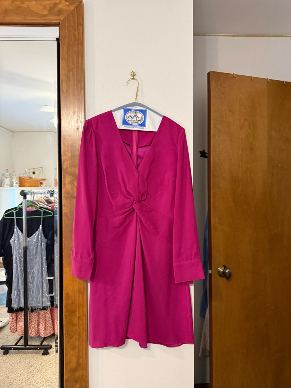 Parker Magenta Knot-Front Long-Sleeve Dress